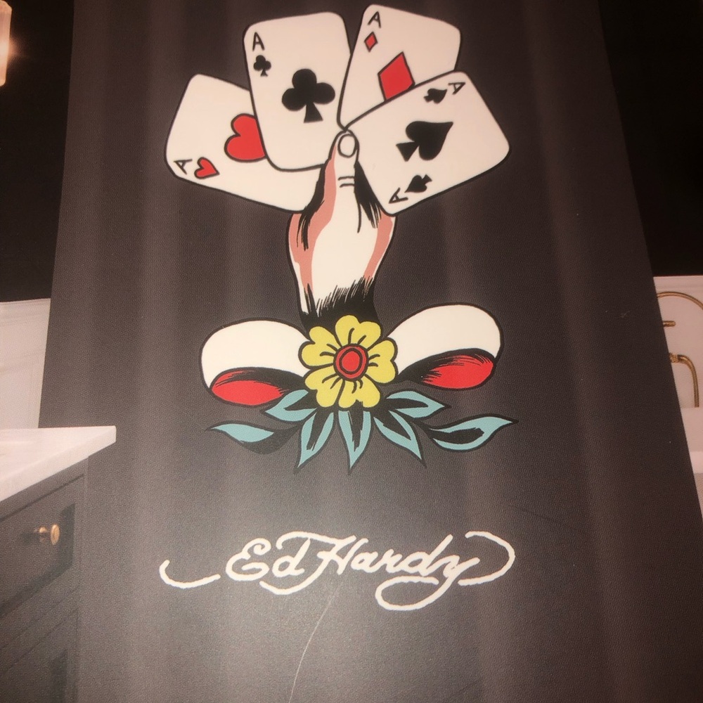 🖤 Ed Hardy Black Shower Curtain with Playing Cards Graphic